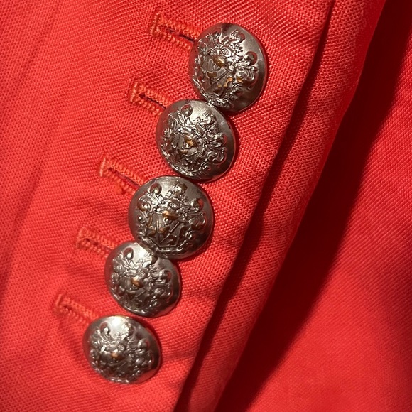 Veronica Beard $598 Linen Blend Sedgwick Blazer Red Orange Silver Buttons Preppy - Picture 10 of 10